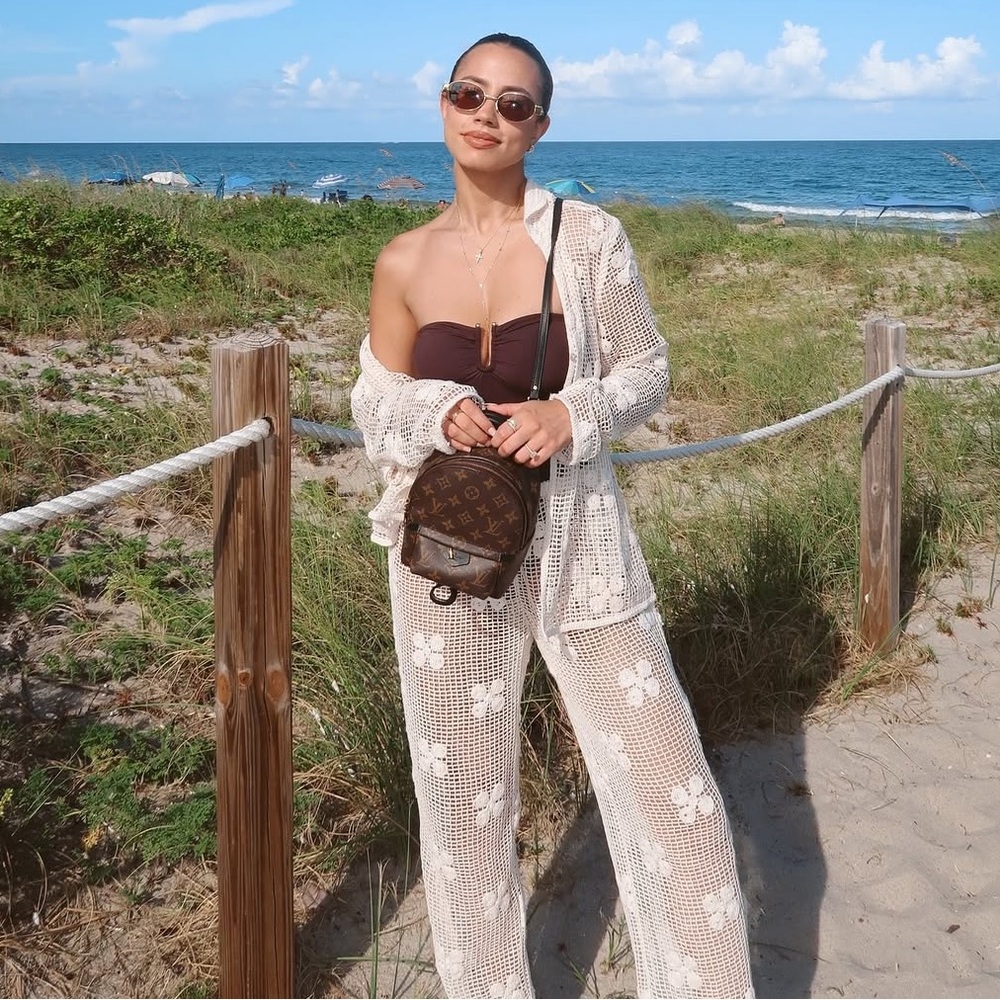 Crochet Open-Knit Cardigan and Pants set
